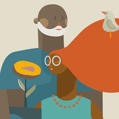 Illustrazione artistica dal titolo 'IL GIARDINIERE' che raffigura un personaggio dedito alla cura di piante e giardini, rappresentando il rapporto armonioso tra uomo e natura attraverso gesti di coltivazione e amore per il verde